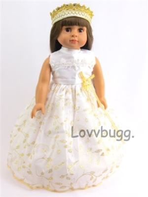 Gold and White Medieval Princess with Crown for American Girl 18 inch Doll Clothes