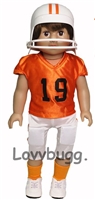 Complete 6pc Orange and White Football Uniform Set for American Girl or Boy 18 inch Doll Clothes Costume