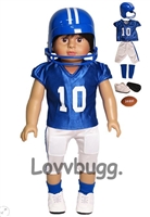 Complete 6pc Blue and White Football Uniform Set for American Girl or Boy 18 inch Doll Clothes Costume