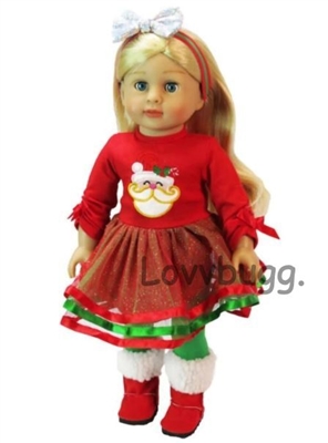 Red Green Santa Dress Leggings Set for American Girl 18 inch or Baby  Doll Clothes