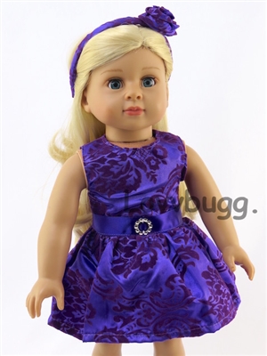 Purple Damask Dress with Headband and Pearls for American Girl 18 inch Doll Clothes