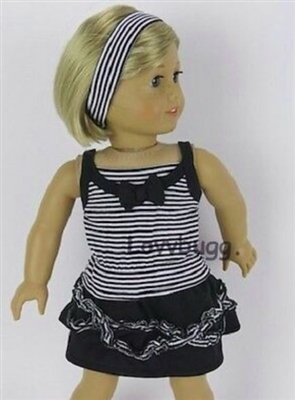 Black and White Striped Skirt Set