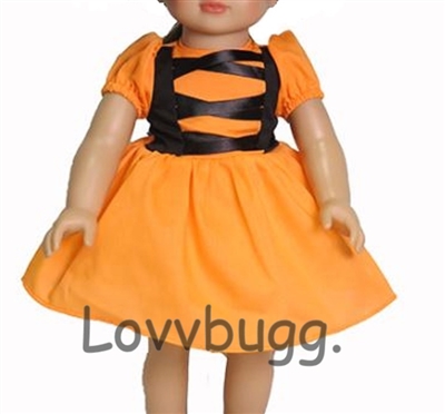 Economy Pumpkin Dirndl Dress and Hairbow for American Girl and Bitty Baby Doll Clothes