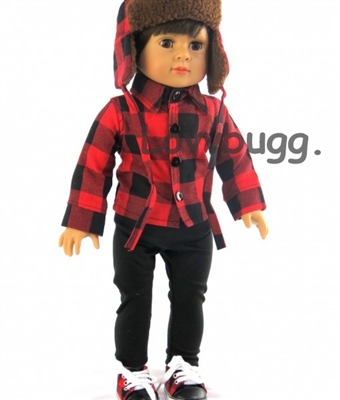 Red Black Plaid Pants wotj Hat for American Girl or Boy 18 inch Doll Clothes