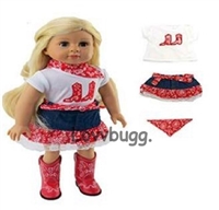 Red Cowgirl Boots Design Skirt Set for 18 inch American Girl or Bitty Baby Born Doll Clothes