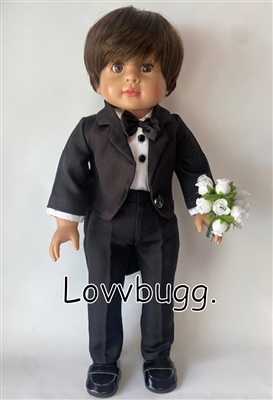 Black-Tie Tuxedo with Black Bow Tie and Hat for 18 inch American Girl Boy Doll Clothes