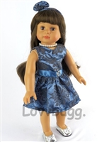 Blue Paisley Dress with Pearls Set for American Girl 18 inch or Bitty Baby Born Doll Clothes