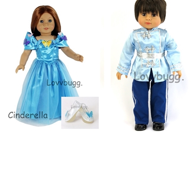 Cinderella AND Prince Charming Costumes with Shoes and Crowns for 18 inch American Girl Doll Clothes
