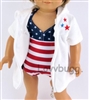 Patrotic Red White and Blue Swimsuit with Cover-Up for 18 inch American Girl Doll Clothes