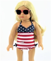 Patriotic Red White and Blue Swimsuit for American Girl 18 inch or Bitty Baby Born Doll Clothes