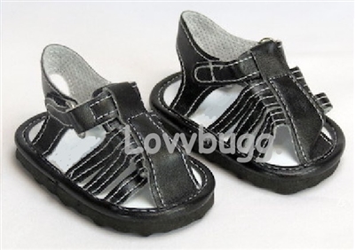 Black Fisherman Sandals for American Girl or Boy 18 inch and Baby Doll Shoes