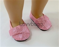 PRETTIEST! Light Pink Micro Glitter Canvas Tomsy Sneakers for American Girl 18 inch or Bitty Baby Born Doll Shoes Accessory