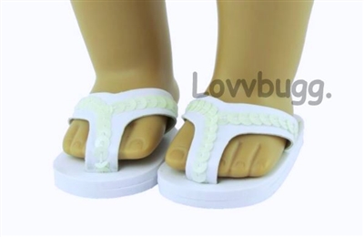 White Sequin Flip Flops for American Girl 18 inch or Baby Doll Shoes