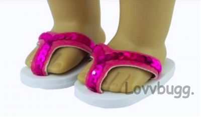 Hot Pink Sequin Flip Flops for American Girl 18 inch or Baby Doll Shoes