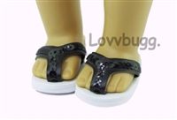 Black Flip Flops for American Girl or Boy 18 inch or Bitty Baby Born Doll Shoes