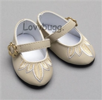 Cream Embroidered Mary Janes for American Girl 18 inch or Bitty Baby Born Doll Shoes