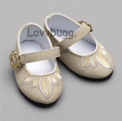 Cream Embroidered Mary Janes for American Girl 18 inch or Baby Doll Shoes