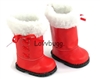Red Boots with Fur and Ribbon Lacing Trim