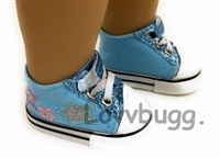 Blue Sparkle Stars Sneakers for American Girl 18 inch, Boy or Bitty Baby Born Doll Shoes Accessory