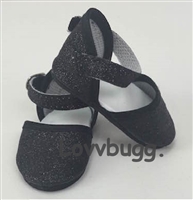 Black Sparkle Micro Glitter Ankle Straps for American Girl 18 inch or Bitty Baby Born Doll Shoes Costume
