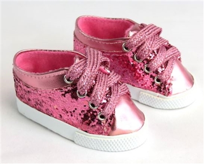 Pink Glitter Sneakers for 18 inch American Girl or Baby Doll Shoes