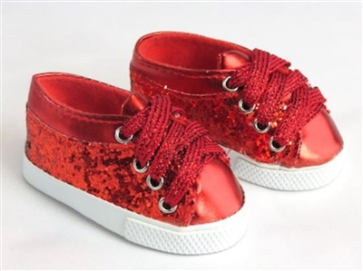 Red Glitter Sneakers for 18 inch American Girl or Baby Doll Shoes