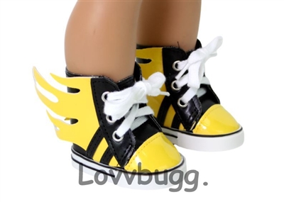 Yellow Flaming Sneakers for American Girl or Boy 18 inch or Baby Superhero Doll Shoes