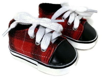 New Buffalo Plaid Sneakers with White Laces for 18 inch American Girl or Boy or Baby Doll Shoes