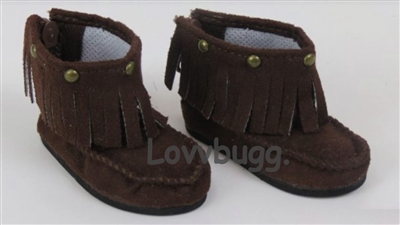 Short Brown Moccasins Fringe Boots for American Girl or Boy 18 inch and Baby Doll Shoes