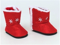 Red Snowflake Boots Winter Christmas Elf Slippers for American Girl 18 inch, Boy or Bitty Baby Born Doll Shoes Accessory