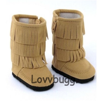Tan Triple Fringe Moccasins Boots for American Girl 18 inch or Baby Doll Shoes