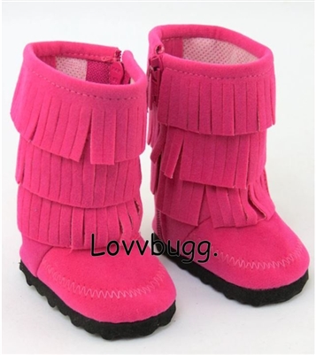 Hot Pink Triple Fringe Boots for American Girl 18 inch or Bitty Baby Born Doll Shoes