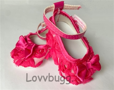 Pink 3-D Roses Ankle Strap Shoes