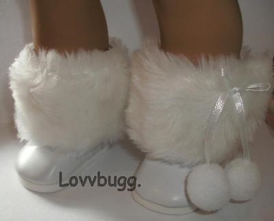 White Fur Pom Pom Boots for American Girl 18 inch or Bitty Baby Born Doll Shoes