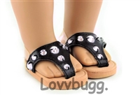 Black Jewel Flip Flops Sandals for American Girl 18 inch or Baby Doll Shoes