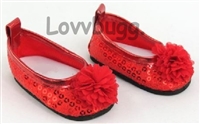 Red Sequins Flowers Flats for American Girl 18 inch or Bitty Baby Born Doll Shoes Accessory