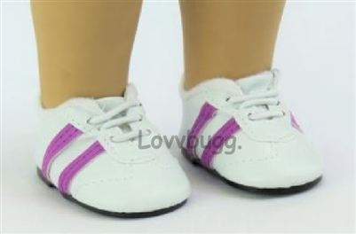 Leather-Look Sneakers with Purple Stripes