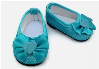 Teal Blue  Glitter Heart Shoes Glisten Shoes for American Girl 18 inch or Bitty Baby Born Dolls