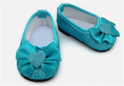 Teal Heart Glitter Shoes Glisten Flats for 18 inch American Girl or Baby Doll
