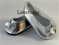 Silver Jewel Bow Shoes for American Girl 18 inch or Bitty Baby Born Doll Shoes