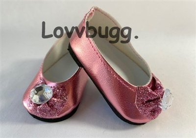 Pink Jewel Bow Flats for 18 inch American Girl or Baby Doll Shoes
