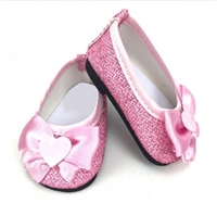 Pink Glitter Heart Shoes Glisten Flats for American Girl 18 inch or Bitty Baby Born Doll Shoes