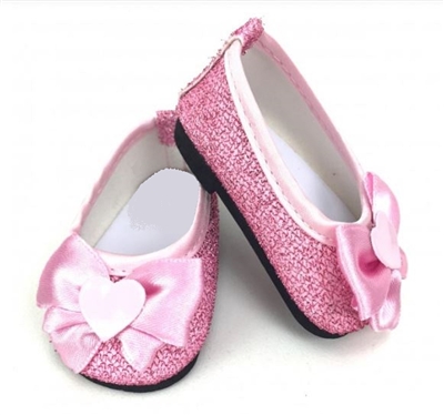 Pink Glitter Heart Flats for 18 inch American Girl or Baby Doll Shoes
