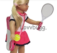 Pink and White Tennis Racquet, Ball and Bag Set for 18 inch Girl or Boy Doll Accessory