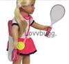 Matching Pink Tennis Racket and Bag with Ball for 18 inch American Girl Doll Sports Accessory