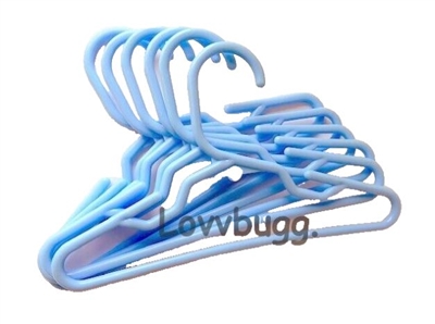 Six Blue Tube Hangers for American Girl or Boy 18 inch or Baby Doll Clothes Storage Accessory