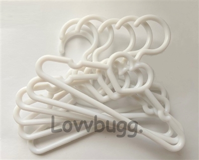 Six White Heart Hangers for American Girl 18 inch to Wellie Wishers 14.5" Doll Clothes
