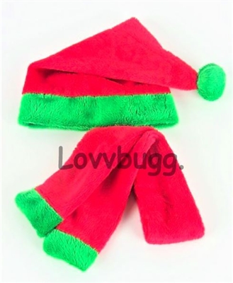 Red and Green Holiday Hat Scarf Set