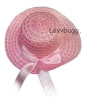 Medium Pink Straw Hat with Satin Ribbon Bow for American Girl 18 inch or Bitty Baby Born Doll Clothes Accessory