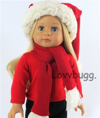Red Santa Hat and Scarf Set for American Girl 18 inch and Baby Doll Clothes Accessory